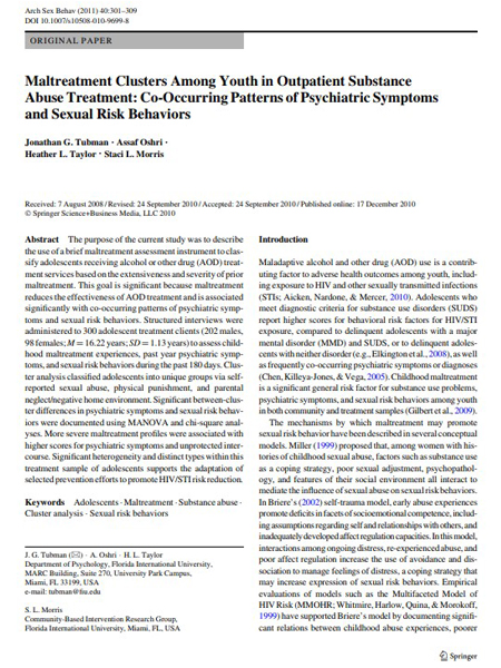 Maltreatment Clusters Among Youth in Outpatient Substance Abuse Treatment: Co-Occurring Patterns of Psychiatric Symptoms and Sexual Risk Behaviors