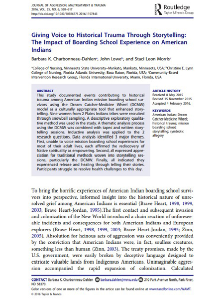 Giving Voice to Historical Trauma Through Storytelling: The Impact of Boarding School Experience on American Indians