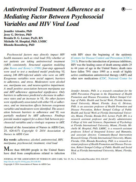 Antiretroviral Treatment Adherence as a Mediating Factor Between Psychosocial Variables and HIV Viral Load