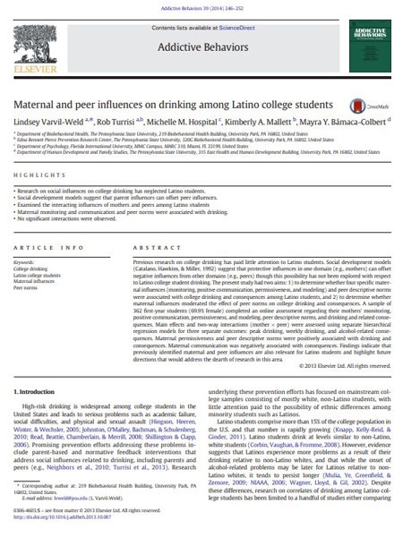 Maternal and Peer Influences on Drinking among Latino College Students